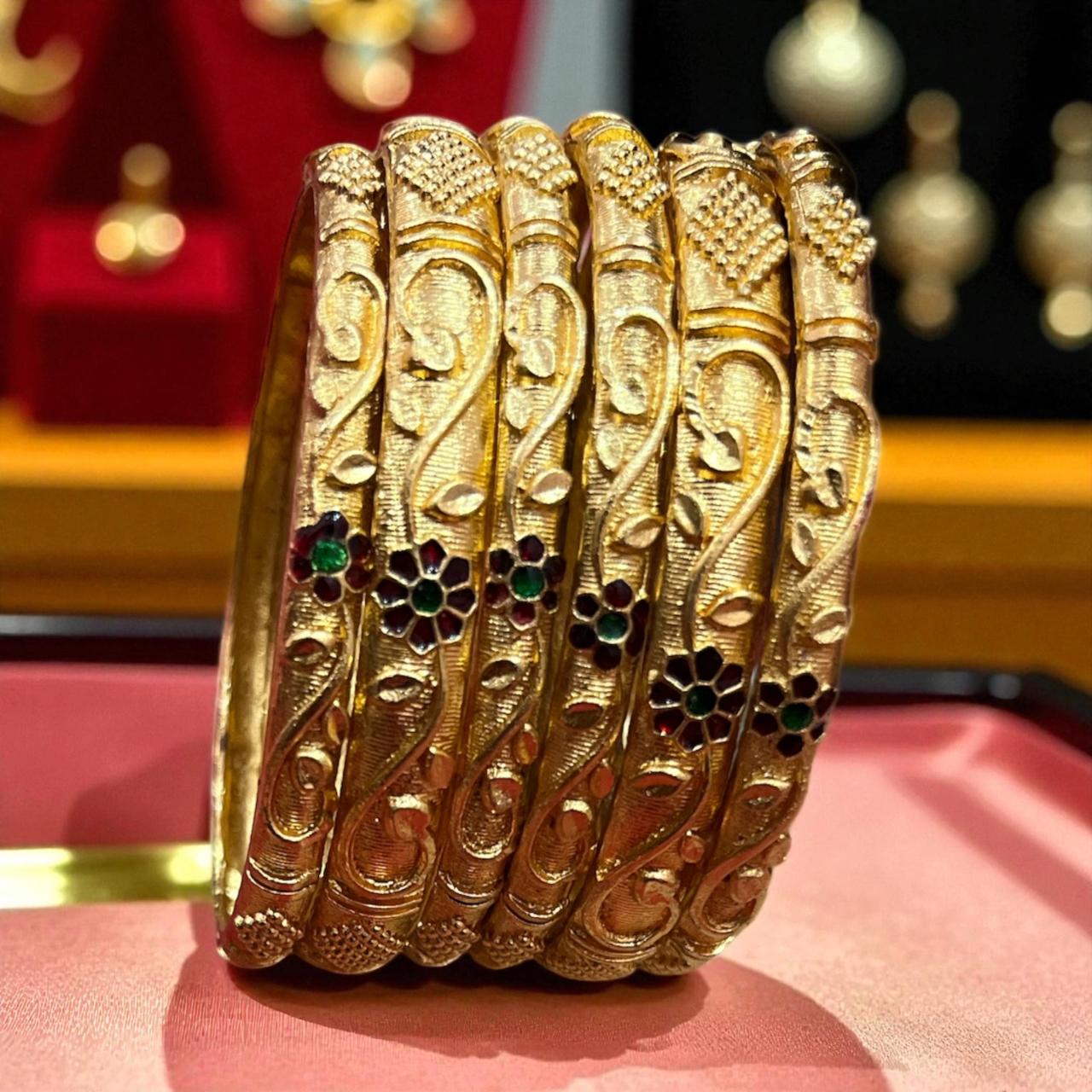 Fancy Gold Plated Indian Bangles - 6 Pieces