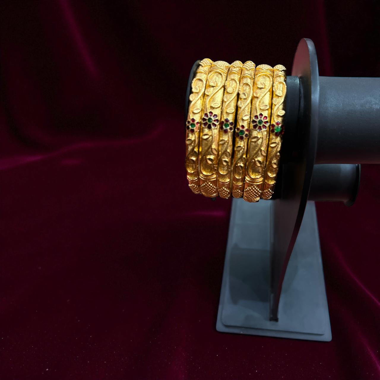 Fancy Gold Plated Indian Bangles - 6 Pieces