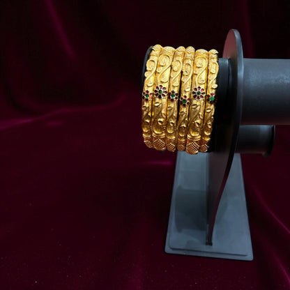 Fancy Gold Plated Indian Bangles - 6 Pieces