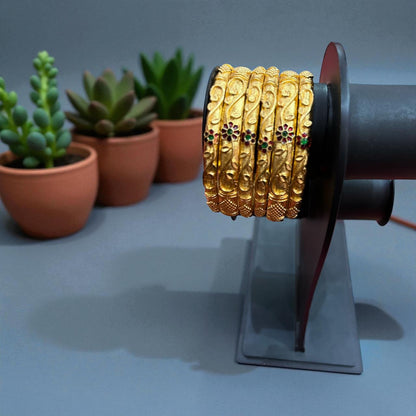 Fancy Gold Plated Indian Bangles - 6 Pieces