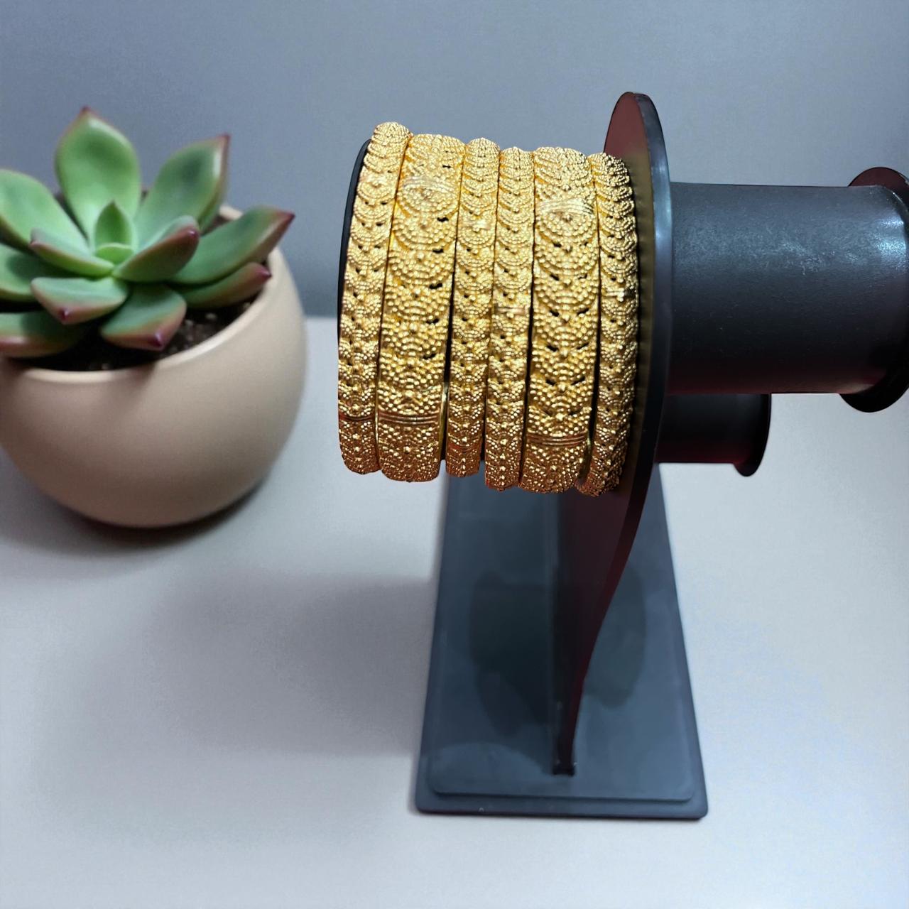 Fancy Gold Plated Indian Bangles - 6 Pieces