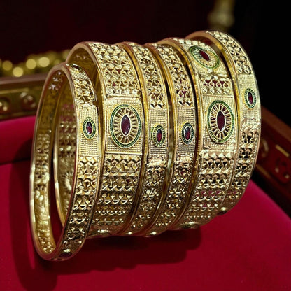 Fancy Gold Plated Indian Bangles - 6 Pieces
