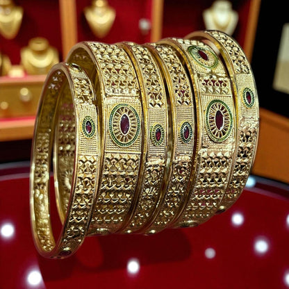 Fancy Gold Plated Indian Bangles - 6 Pieces