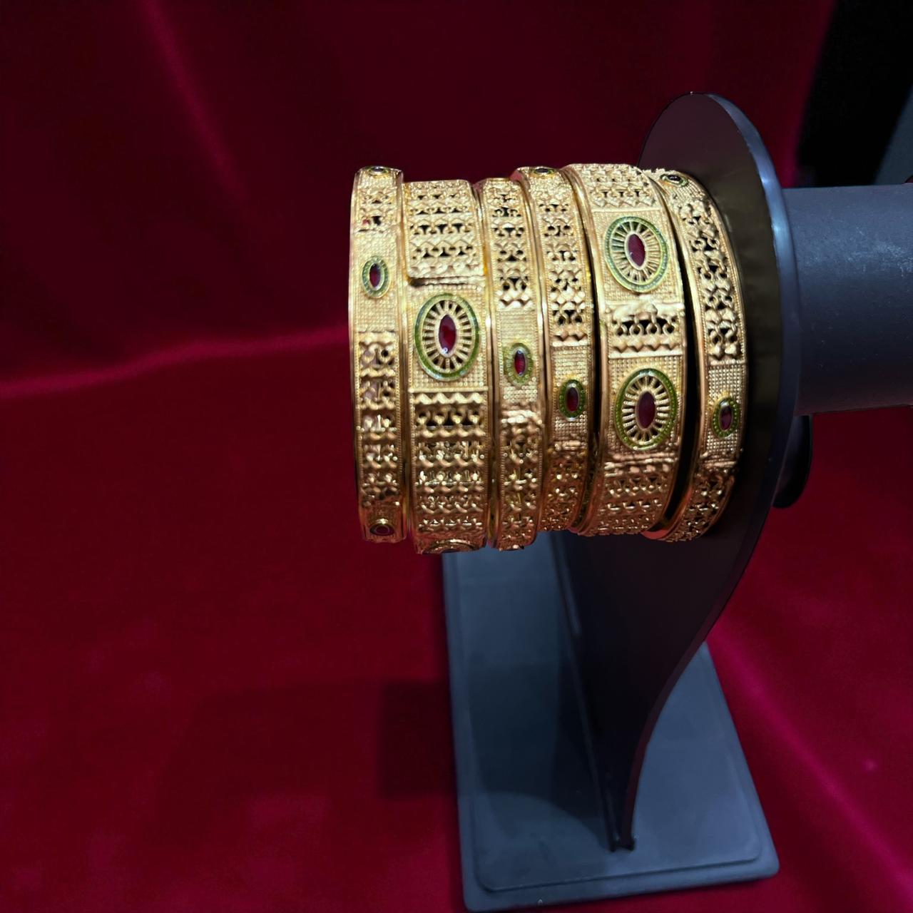 Fancy Gold Plated Indian Bangles - 6 Pieces