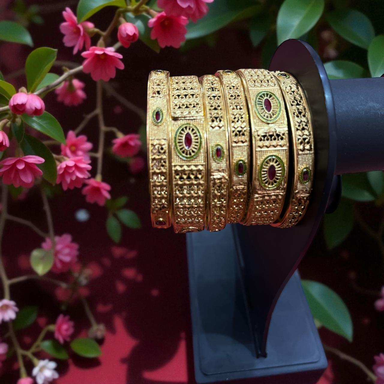 Fancy Gold Plated Indian Bangles - 6 Pieces