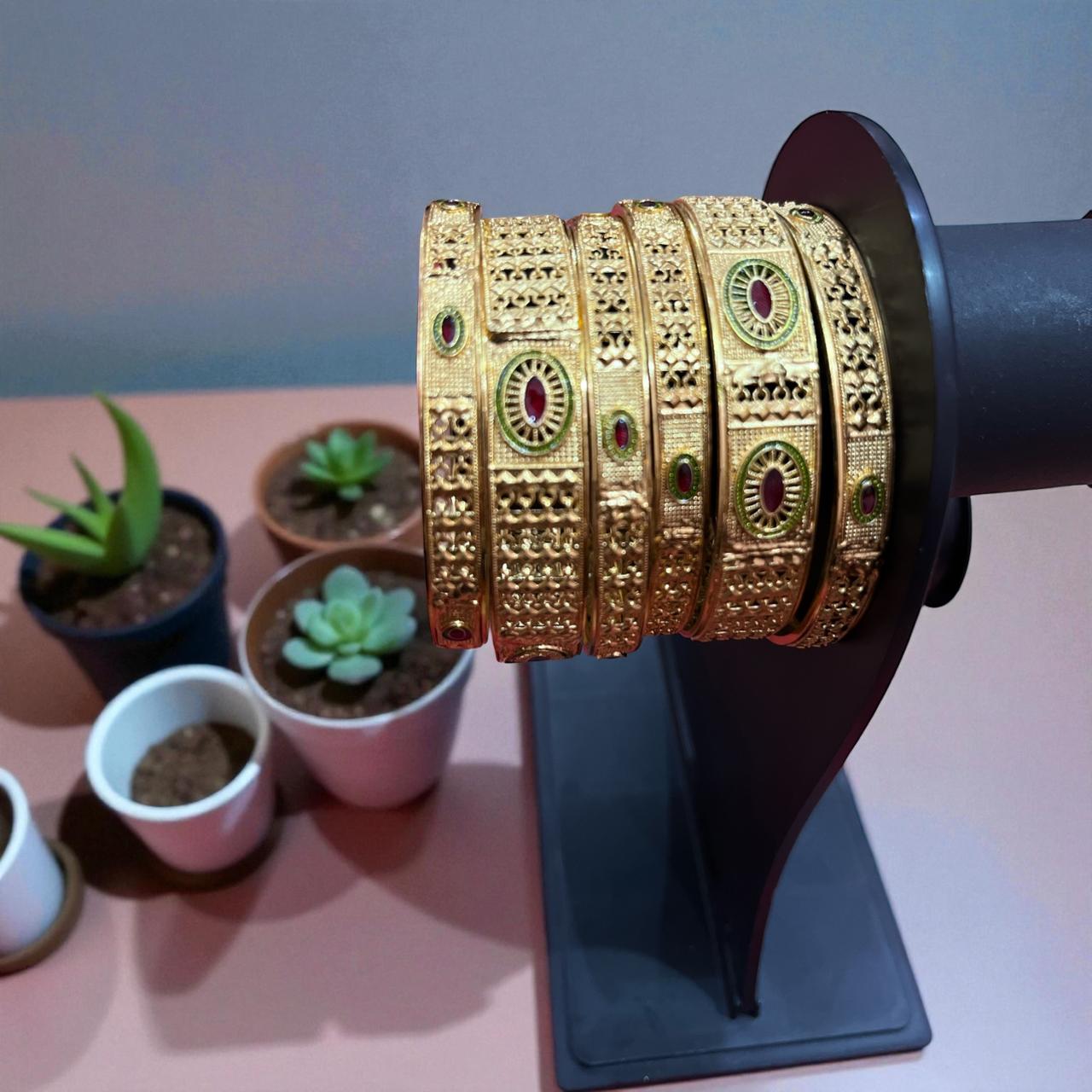 Fancy Gold Plated Indian Bangles - 6 Pieces