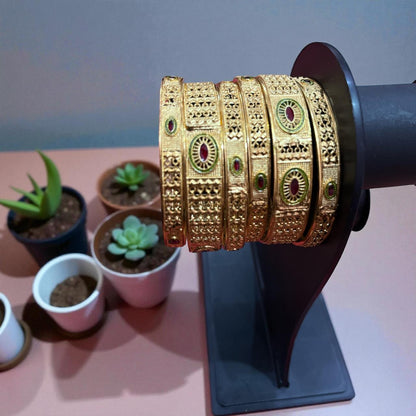 Fancy Gold Plated Indian Bangles - 6 Pieces