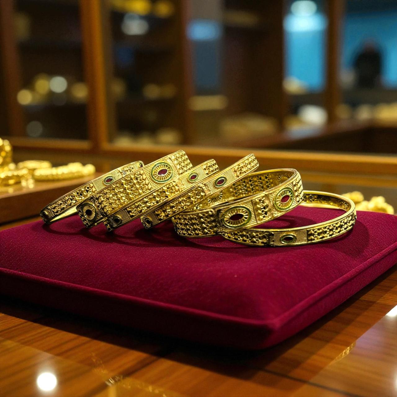 Fancy Gold Plated Indian Bangles - 6 Pieces