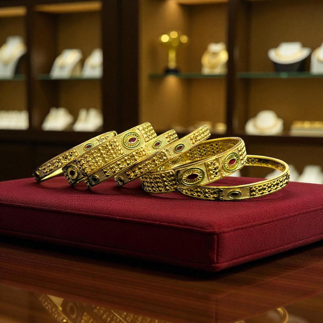 Fancy Gold Plated Indian Bangles - 6 Pieces